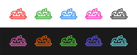 Set line Cake icon isolated on black and white background. Happy Birthday. Vectorのイラスト素材
