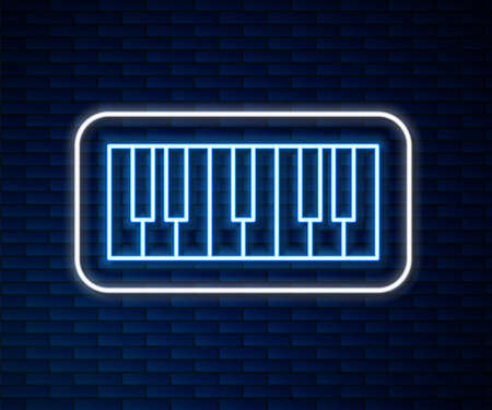 Glowing neon line Music synthesizer icon isolated on brick wall background. Electronic piano. Vectorのイラスト素材