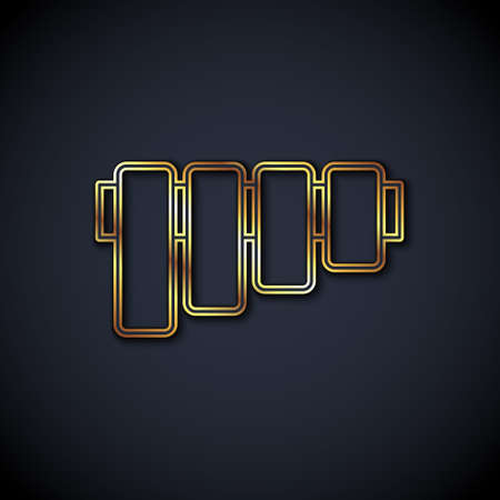 Gold line Pan flute icon isolated on black background. Traditional peruvian musical instrument. Folk instrument from Peru, Bolivia and Mexico. Vectorのイラスト素材