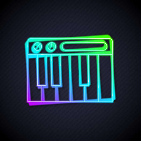 Glowing neon line Music synthesizer icon isolated on black background. Electronic piano. Vectorのイラスト素材