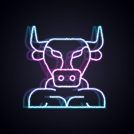 Glowing neon line Minotaur icon isolated on black background. Mythical greek powerful creature the half human bull legendary minotaur from cretan labyrinth. Vectorのイラスト素材