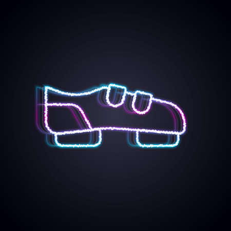 Glowing neon line Triathlon cycling shoes icon isolated on black background. Sport shoes, bicycle shoes. Vectorのイラスト素材