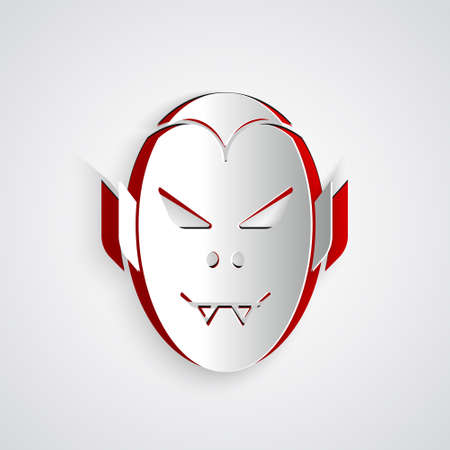 Paper cut Vampire icon isolated on grey background. Happy Halloween party. Paper art style. Vectorのイラスト素材