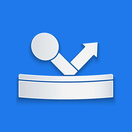 Paper cut Billiard pool snooker ball with number 8 icon isolated on blue background. Paper art style. Vectorのイラスト素材