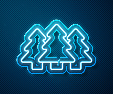 Glowing neon line Trees icon isolated on blue background. Forest symbol. Vectorのイラスト素材