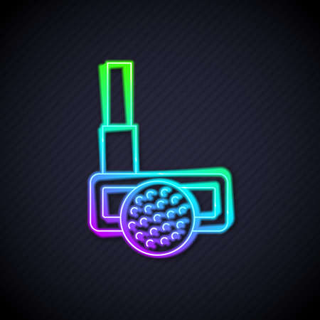 Glowing neon line Golf club with ball icon isolated on black background. Vectorのイラスト素材