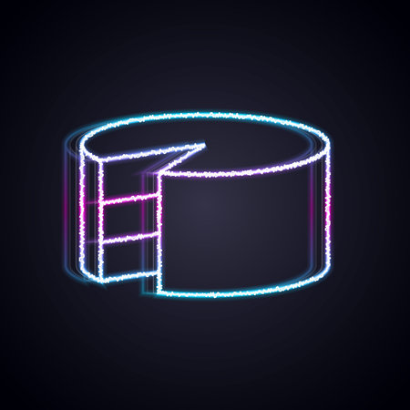 Glowing neon line Cake icon isolated on black background. Happy Birthday. Vectorのイラスト素材