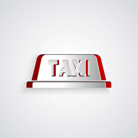 Paper cut Taxi car roof icon isolated on grey background. Paper art style. Vector Illustrationのイラスト素材