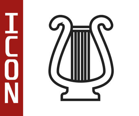 Black line Ancient Greek lyre icon isolated on white background. Classical music instrument, orhestra string acoustic element. Vectorのイラスト素材