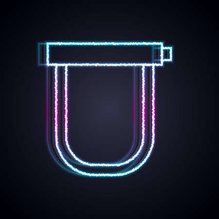 Glowing neon line Bicycle lock U shaped industrial icon isolated on black background. Vectorのイラスト素材