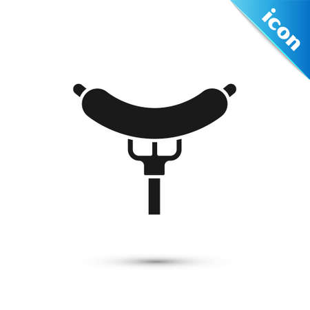 Grey Sausage on the fork icon isolated on white background. Grilled sausage and aroma sign. Vectorのイラスト素材