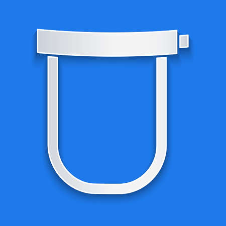 Paper cut Bicycle lock U shaped industrial icon isolated on blue background. Paper art style. Vectorのイラスト素材