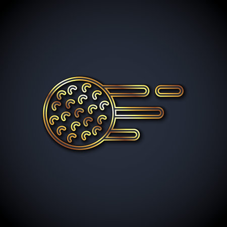 Gold line Golf ball icon isolated on black background. Vectorのイラスト素材