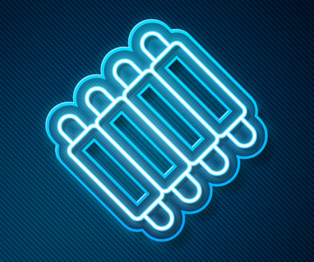 Glowing neon line Grilled pork bbq ribs icon isolated on blue background. Vectorのイラスト素材