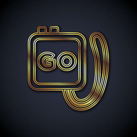 Gold line Stopwatch icon isolated on black background. Time timer sign. Chronometer sign. Vectorのイラスト素材