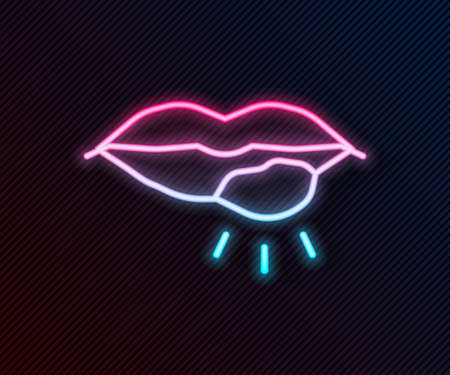 Glowing neon line Herpes lip icon isolated on black background. Herpes simplex virus. Labial infection inflammation symbol. Vectorのイラスト素材