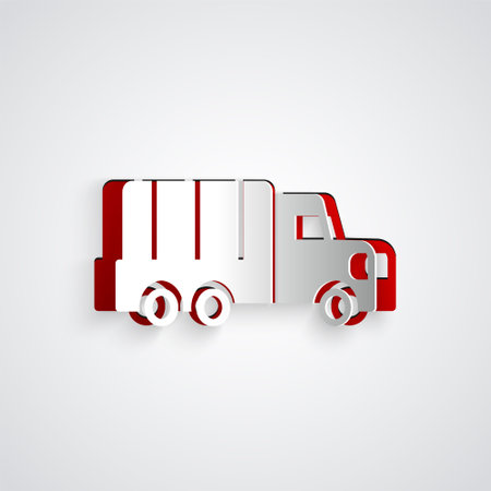 Paper cut Military truck icon isolated on grey background. Paper art style. Vectorのイラスト素材