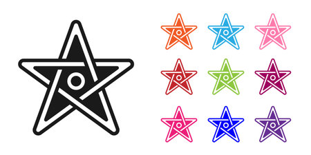 Black Pentagram icon isolated on white background. Magic occult star symbol. Set icons colorful....