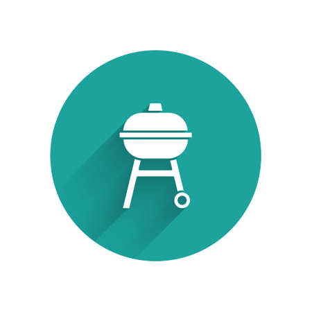 Paper cut Barbecue grill icon isolated on blue background. BBQ grill party. Paper art style. Vectorのイラスト素材
