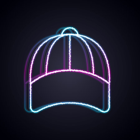 Glowing neon line Baseball cap icon isolated on black background. Sport equipment. Sports uniform. Vectorのイラスト素材