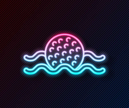 Glowing neon line Golf ball in water icon isolated on black background. Vectorのイラスト素材
