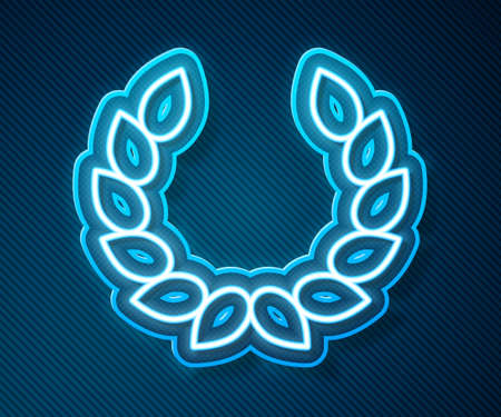 Glowing neon line Laurel wreath icon isolated on blue background. Triumph symbol. Vectorのイラスト素材