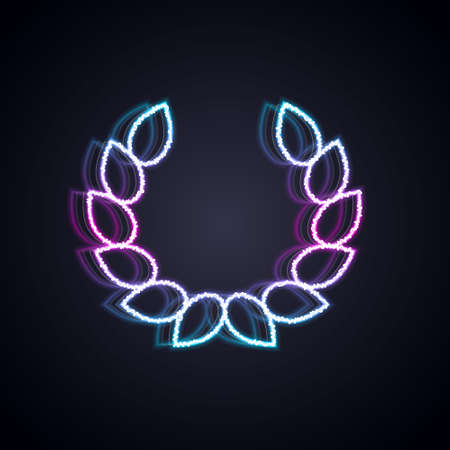 Glowing neon line Laurel wreath icon isolated on black background. Triumph symbol. Vectorのイラスト素材