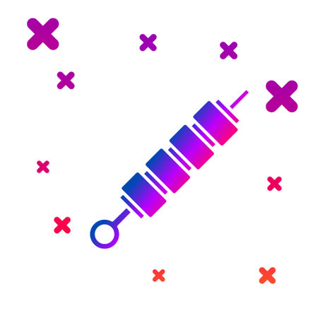 Blue Grilled shish kebab on skewer stick icon isolated on white background. Meat kebab on skewer stick. Picnic with grilled meat. Abstract circle random dots. Vectorのイラスト素材