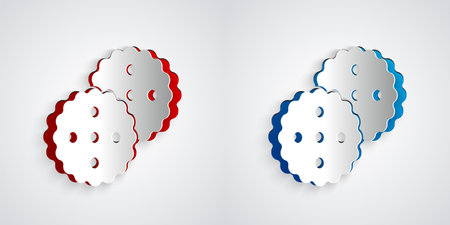 Paper cut Cookie or biscuit with chocolate icon isolated on grey background. Paper art style. Vectorのイラスト素材