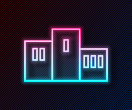 Glowing neon line Award over sports winner podium icon isolated on black background. Vectorのイラスト素材