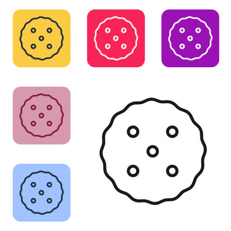 Black line Cookie or biscuit with chocolate icon isolated on white background. Set icons in color square buttons. Vectorのイラスト素材