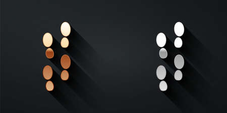 Gold and silver Human footprints shoes icon isolated on black background. Shoes sole. Long shadow style. Vectorのイラスト素材