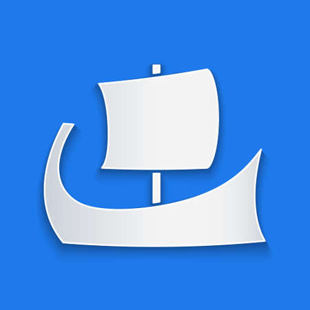 Paper cut Ancient Greek trireme icon isolated on blue background. Paper art style. Vectorのイラスト素材