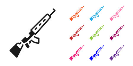 Black Sniper rifle with scope icon isolated on white background. Set icons colorful. Vectorのイラスト素材