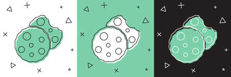 Set Cookie or biscuit with chocolate icon isolated on white and green, black background. Vectorのイラスト素材