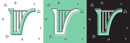 Set Harp icon isolated on white and green, black background. Classical music instrument, orhestra string acoustic element. Vectorのイラスト素材