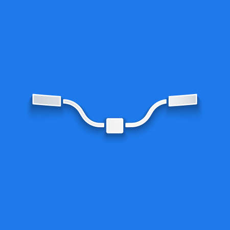 Paper cut Bicycle handlebar icon isolated on blue background. Paper art style. Vectorのイラスト素材