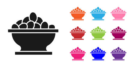 Black Olives in bowl icon isolated on white background. Set icons colorful. Vectorのイラスト素材