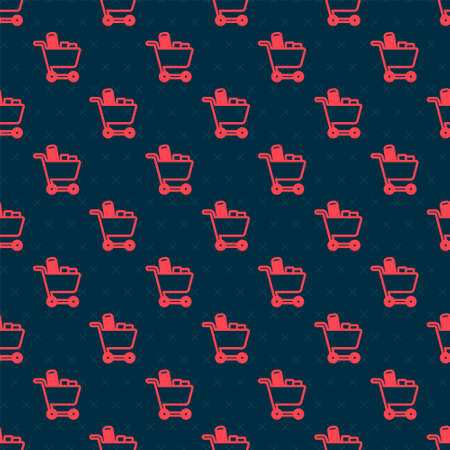 Red line Shopping cart and food icon isolated seamless pattern on black background. Food store, supermarket. Vectorのイラスト素材