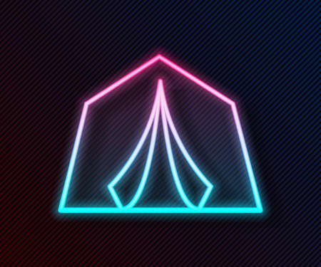 Glowing neon line Tourist tent icon isolated on black background. Camping symbol. Vectorのイラスト素材