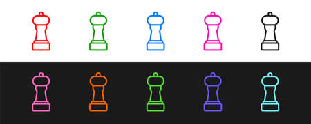 Set line Pepper icon isolated on black and white background. Cooking spices. Vectorのイラスト素材