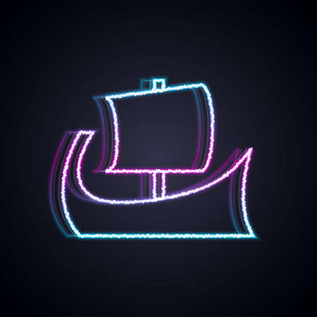 Glowing neon line Ancient Greek trireme icon isolated on black background. Vectorのイラスト素材