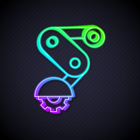 Glowing neon line Derailleur bicycle rear speed folding icon isolated on black background. Vectorのイラスト素材