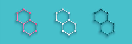 Paper cut Chemical formula icon isolated on blue background. Abstract hexagon for innovation...