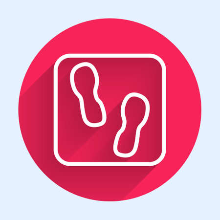 White line Human footprints shoes icon isolated with long shadow. Shoes sole. Red circle button. Vectorのイラスト素材