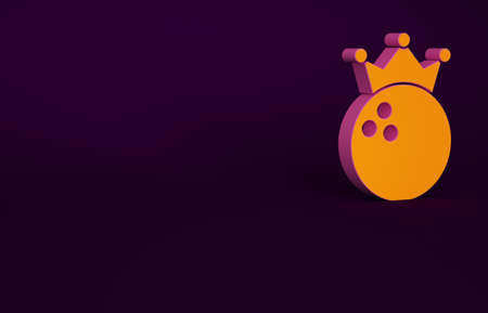 Orange Bowling ball icon isolated on purple background. Sport equipment. Minimalism concept. 3d illustration 3D renderの写真素材