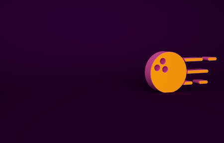 Orange Bowling ball icon isolated on purple background. Sport equipment. Minimalism concept. 3d illustration 3D renderの写真素材