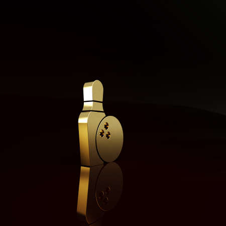 Gold Bowling pin and ball icon isolated on brown background. Sport equipment. Minimalism concept. 3d illustration 3D renderの写真素材
