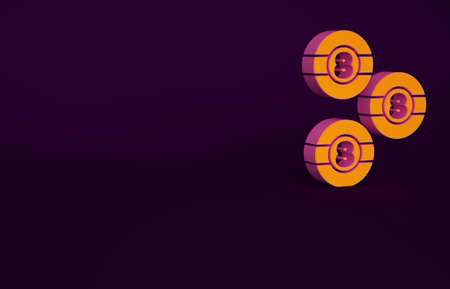Orange Billiard pool snooker ball with number 8 icon isolated on purple background. Minimalism concept. 3d illustration 3D renderの写真素材