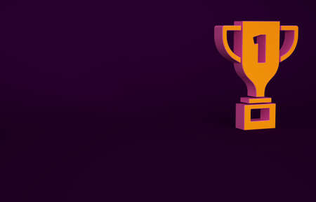 Orange Award cup icon isolated on purple background. Winner trophy symbol. Championship or competition trophy. Sports achievement sign. Minimalism concept. 3d illustration 3D renderの写真素材